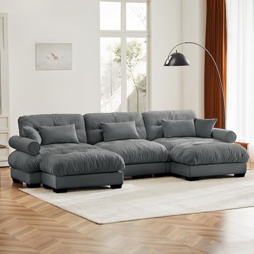 130" Modular Sectional Sofa,Velvet Upholstered Couches for Living Room,3 Seater Green Sofa Couch with Movable Ottoman