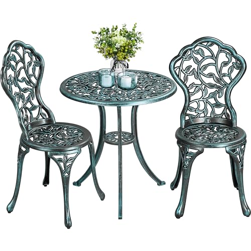 Yaheetech 3-Piece Outdoor Bistro Set w/Leaf Design, Rust-Resistant Cast Aluminum Table and Chairs for Balcony Backyard Garden