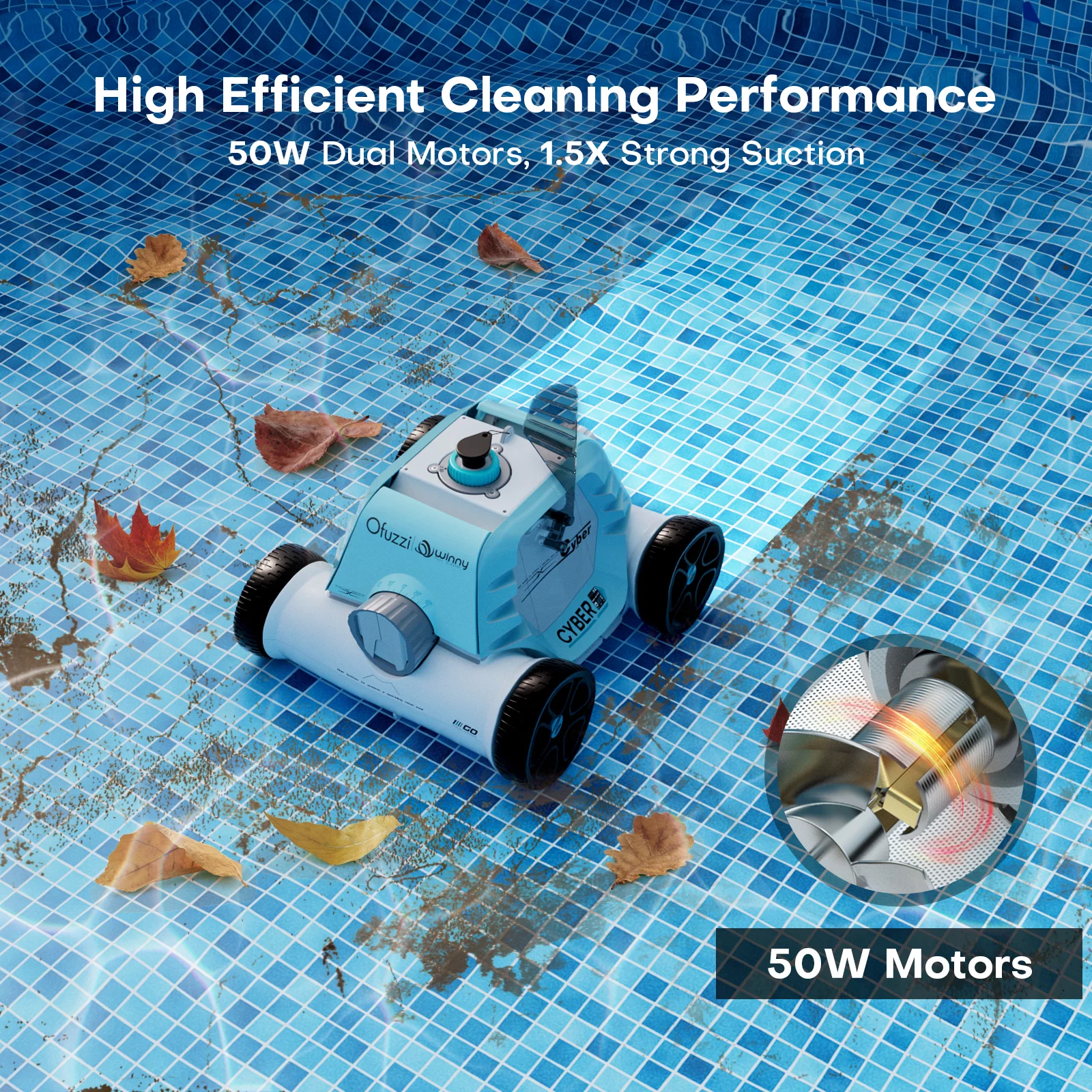 Ofuzzi  Cordless Robotic Pool Vacuum Cleaner Ideal for Inground and Above Ground Pools up to 40 ft, White
