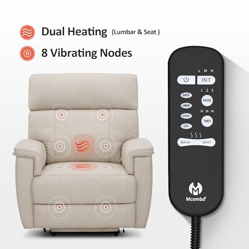 MCombo Power Lift Recliner Chair with Massage and Dual Heating, Adjustable Headrest, Extended Footrest for Elderly People, Fabric R7605 (Dark Grey)