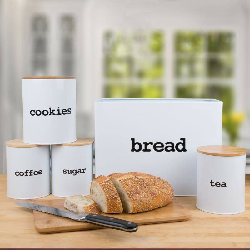 Bread Box (extra Large) and 5 Piece Kitchen Canister Set W Bread Cutting Board- Deluxe Food Storage Containers with Air Tight Ba