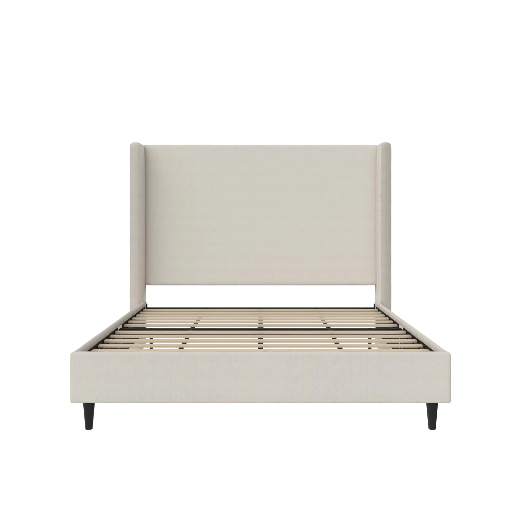 DHP Eveline Upholstered Platform Bed Frame with High Wingback Headboard, Queen, Textured Ivory Canvas