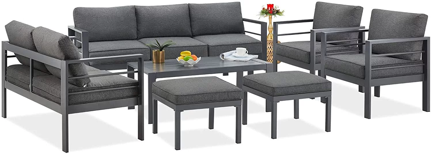 AECOJOY Aluminum Outdoor Furniture Set 7 Pieces Sectional Sofa Patio Conversation Set - Dark Gray