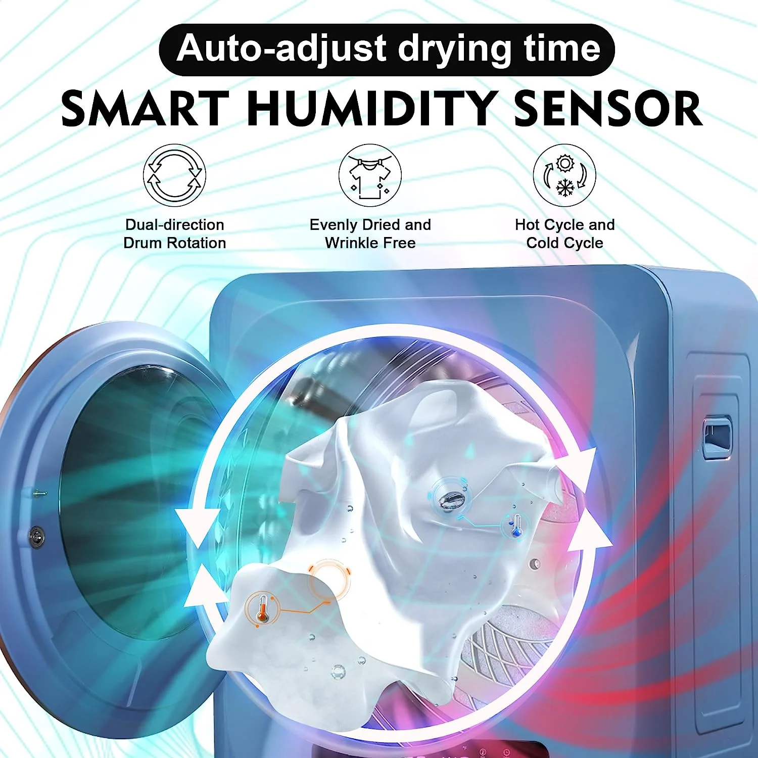 Portable Clothes Dryer 8.8 Lbs Compact Electric Dryer with Smart Moisture Sensor 850W Dryer with LCD Control Panel Tumble for RV Apartment Dorm Home