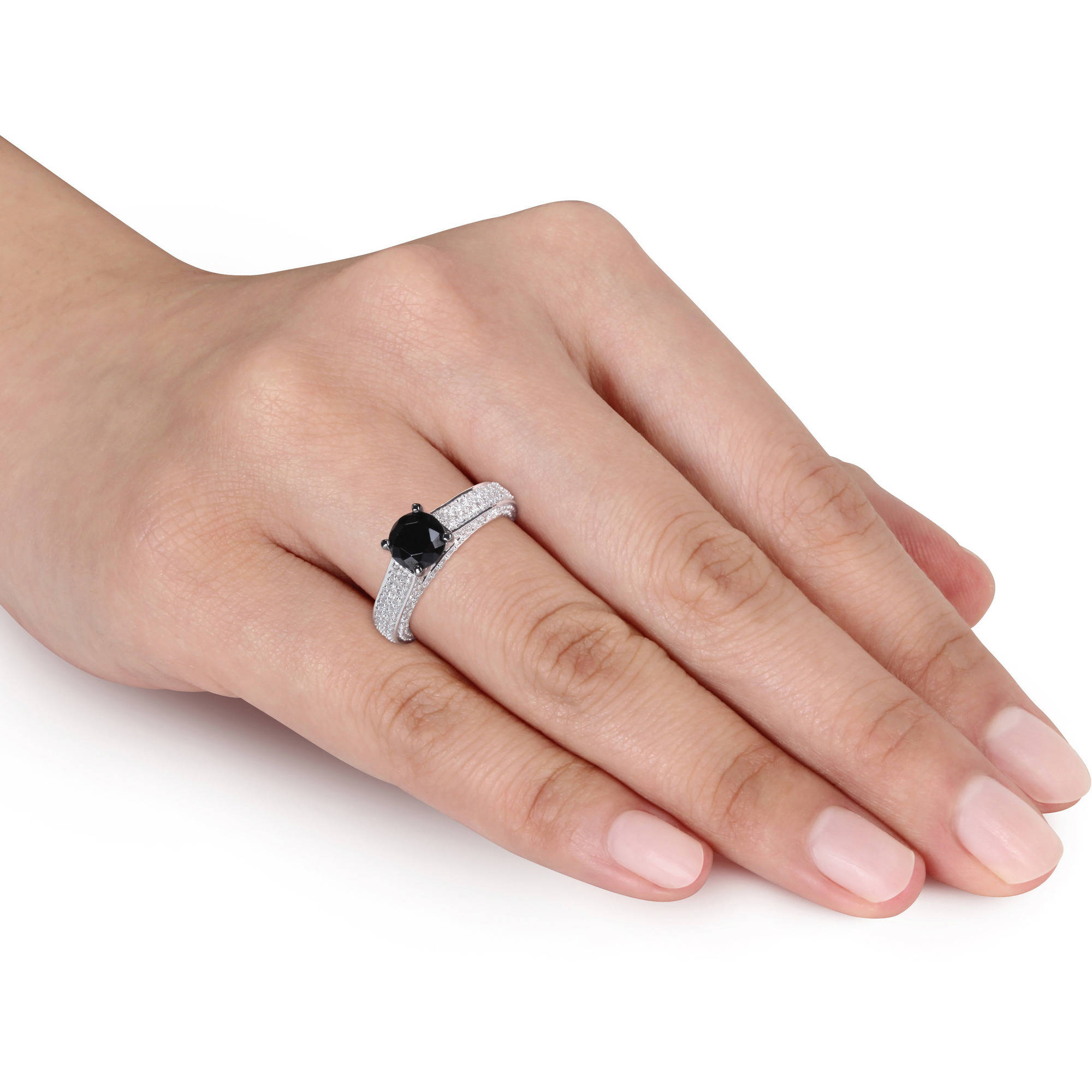3 Carat T.G.W. Black Spinel and Created White Sapphire Sterling Silver Double-Row Engagement Ring