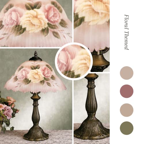 Touch of Class Beccalynn Table Lamp - Light Cream - Painted by Hand - Rose Pink - Floral Bedside Desk Lighting - Old Fashioned Style