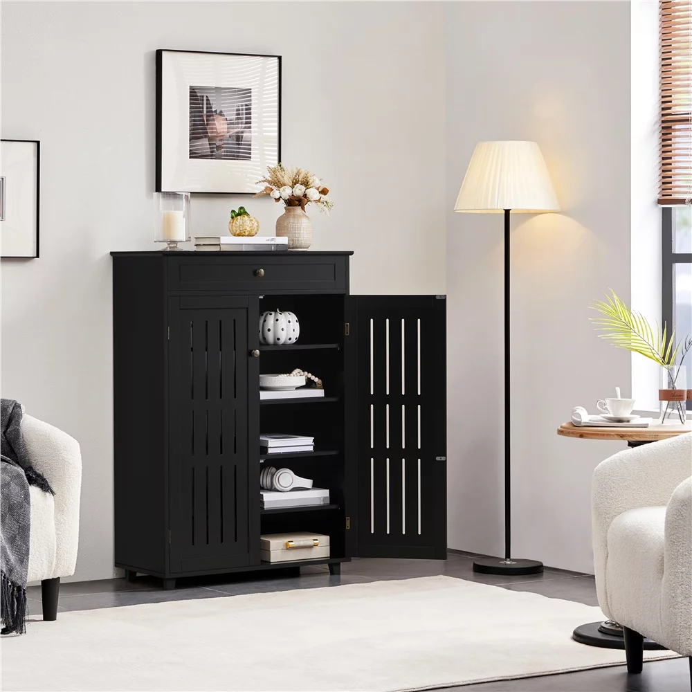 Easyfashion 5-Tier Shoe Storage Cabinet with Louvered Door, Black
