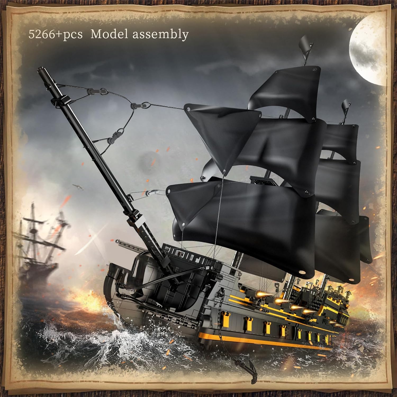 Mould King 13186 Pirates Ship Model Building Blocks, MOC Black Pearl Sailboat Model Construction Set to Build