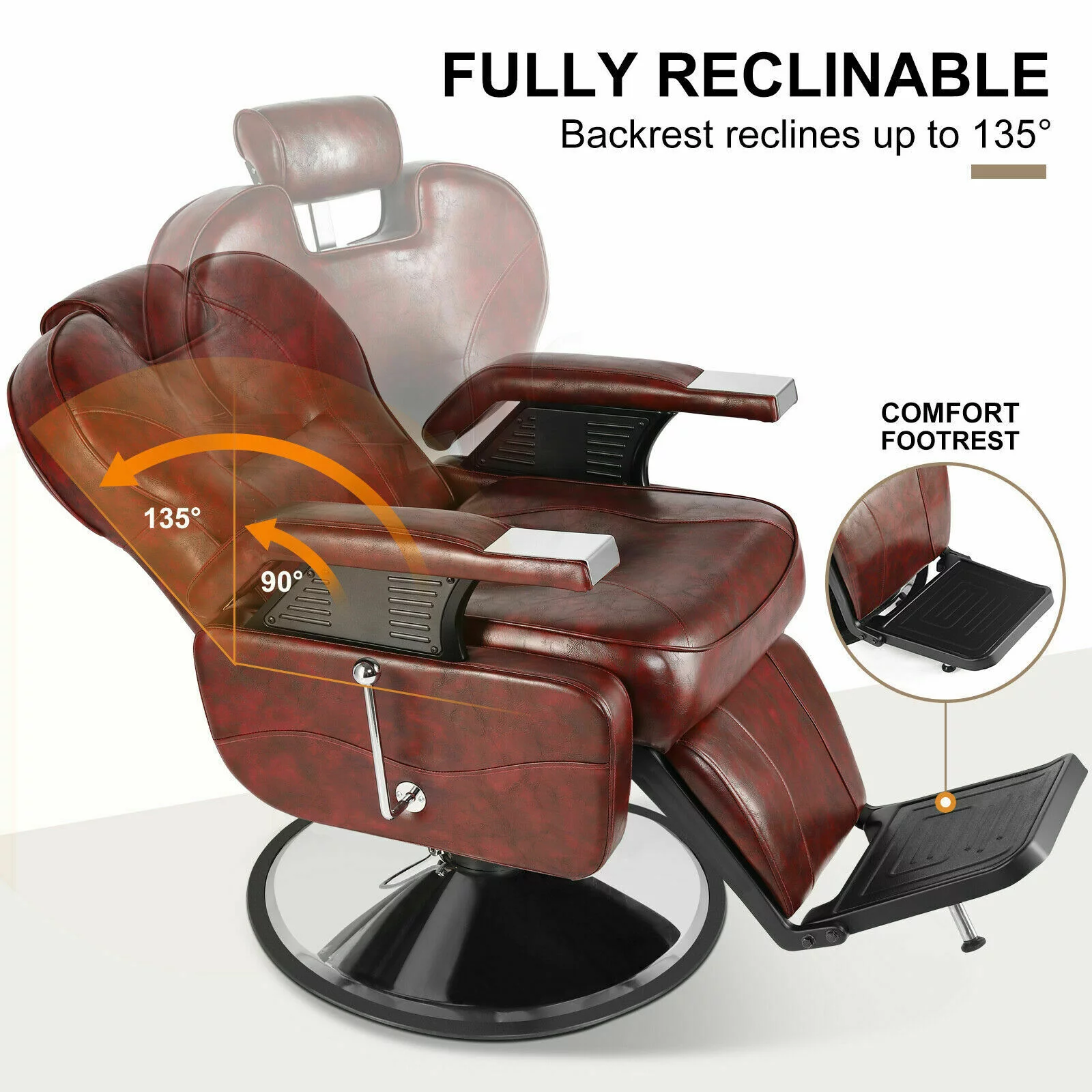 Artist Hand Hydraulic Red Recliner Barber Chair Tattoo Salon Chair for Hair Stylist Heavy Duty Salon Equipment