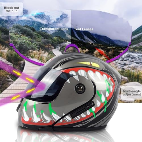 Motorcycle Bluetooth Modular Helmet Full Face Flip Up Anti-Fog Double Visor Helmet Built-in Dual Speaker with Microphone for Adult Men and Women