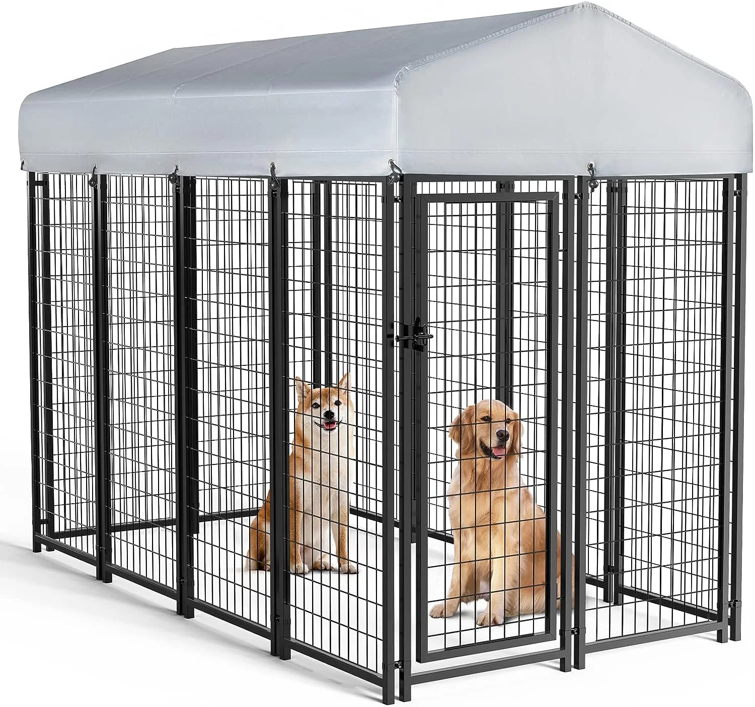 PUKAMI 8x4x6ft Large Outdoor Dog Kennel,Heavy Duty Welded Wire Dog Run,Dog Playpen Fence with UV-Resistant Waterproof Roof,Dog Enclosure for Outside