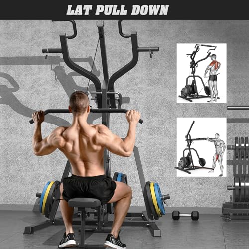 DONOW Leverage Gym Power Rack Squat Rack Lever Gym with LAT Low Row System Home Gym System Workout Station 2:1 Ratio (Without Weight Plates)