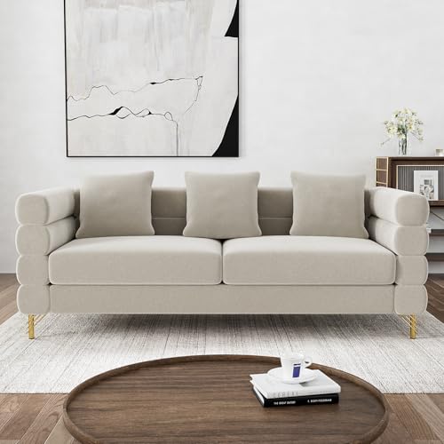 Cloud Couch for Living Room, 79" Modern Overstuffed Deep Seat Boucle Sherpa 3 Seater Sofa with 3 Pillows