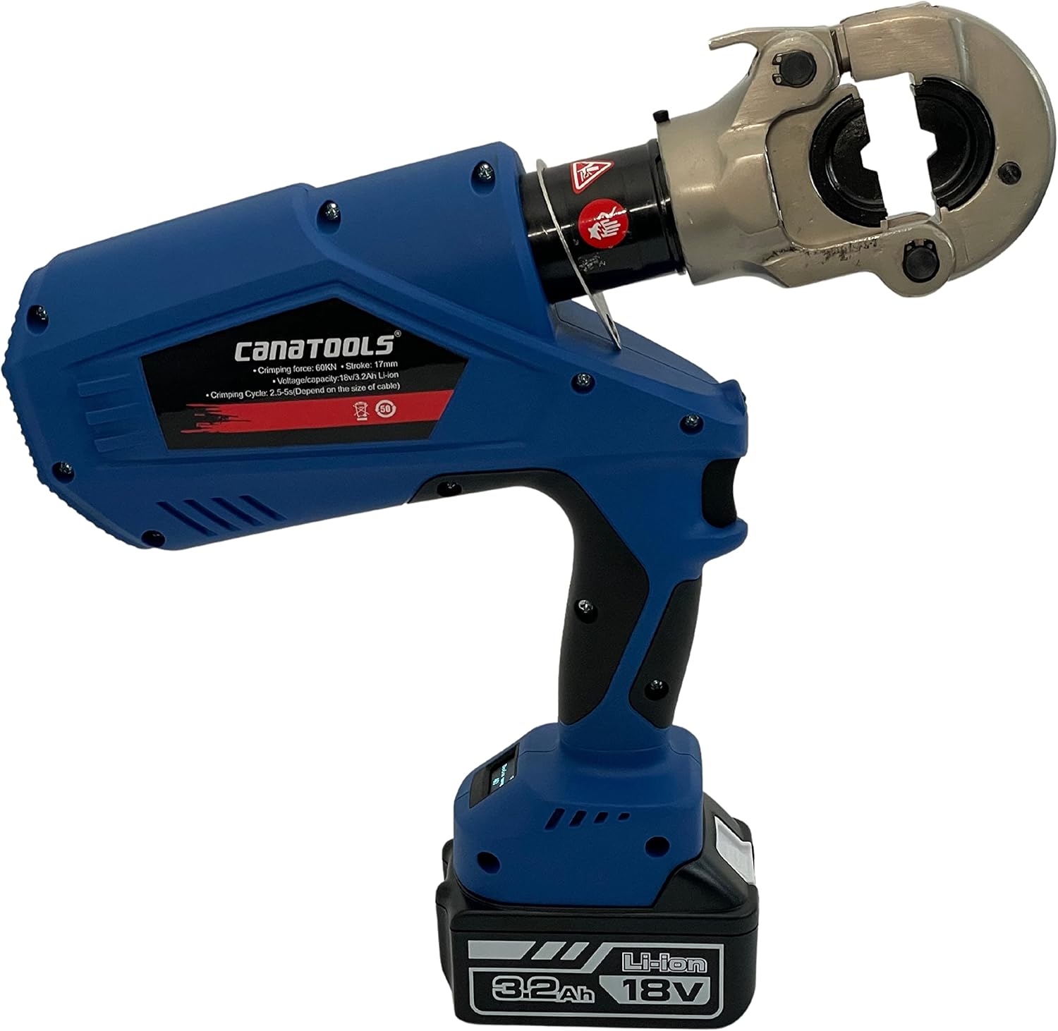 Canatools Battery Powered 6-Ton Crimper Cordless Hydraulic Crimping Tool Powerful Cable Crimper pressure sensor 350 degree head rotation 11 Pairs of