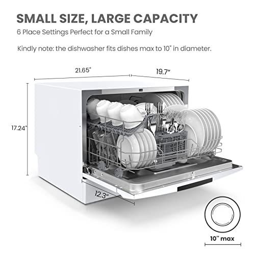 COMFEE’ Countertop Dishwasher, Energy Star Portable Dishwasher, 6 Place Settings & 8 Washing Programs, Speed, Baby-Care, ECO& Glass