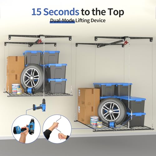 Overhead Garage Storage Rack, Heavy-duty 4x4 Ft Ceiling Storage Racks with Safety Lock