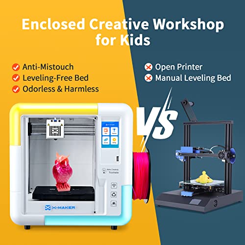 X-Maker 3D Printer for Kids and Beginners, Fully Assembled High-Speed 3D Printer with 8 PLA Filament Set, Leveling-Free Bed, Wi-Fi Printing