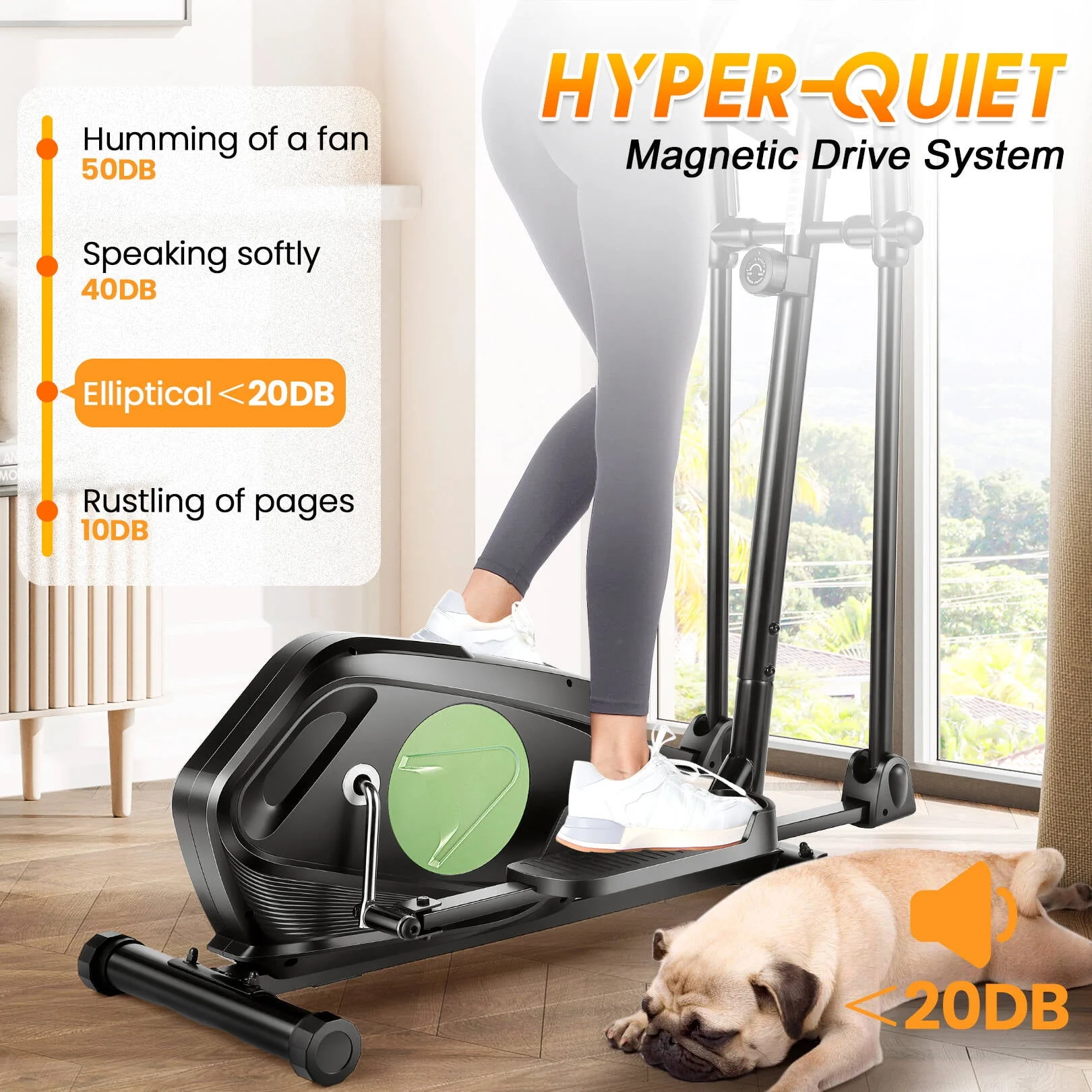 Elliptical Machine 8 Levels Elliptical Trainers with Heart Rate Sensor LCD Monitor Smooth Quiet Driven for Home Gym Office 390lbs Capacity 15inch
