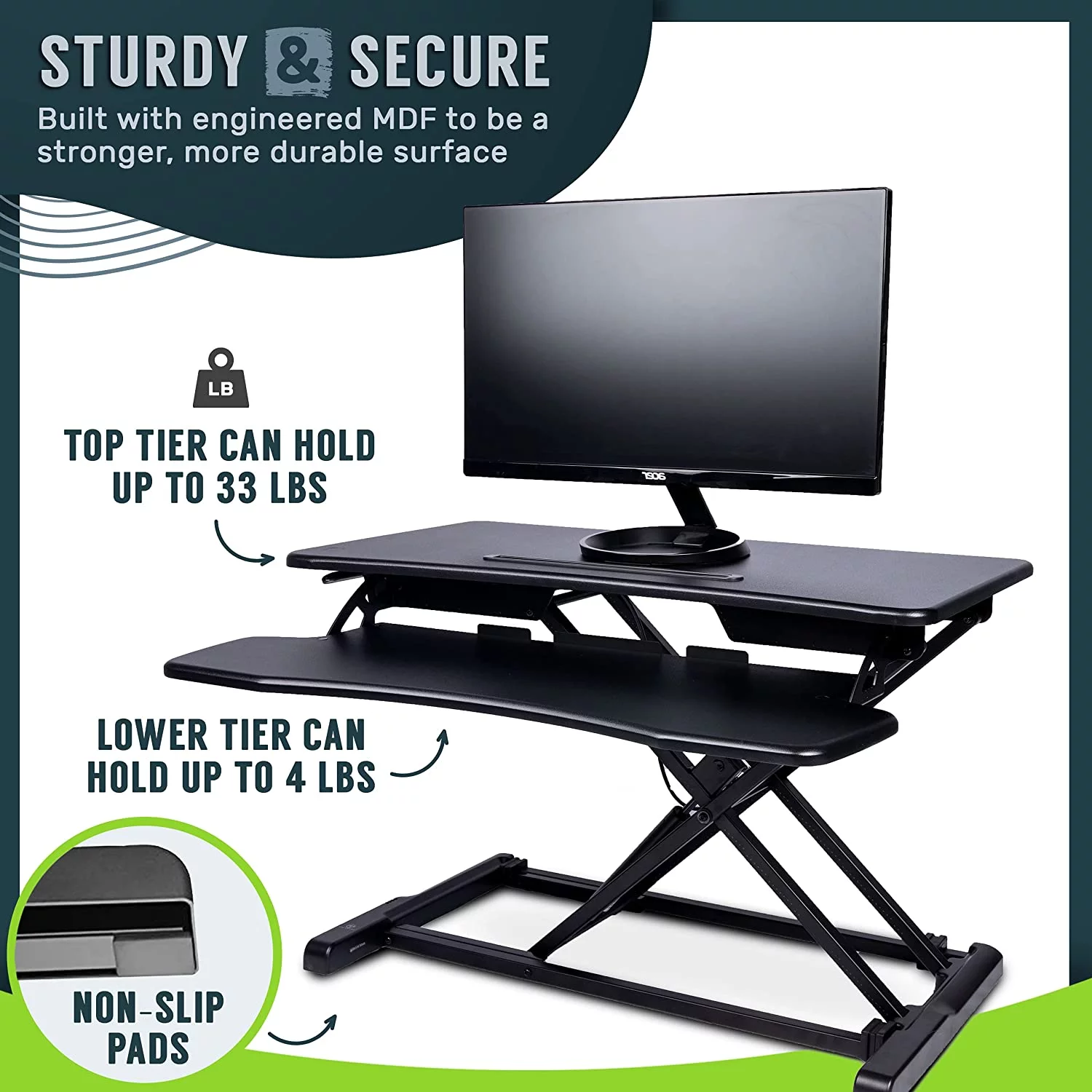 TechOrbits Standing Desk Converter, 32-inch Height Adjustable, MDF Wood, Sit-to-Stand Desk Risers for Dual Monitor Workstation