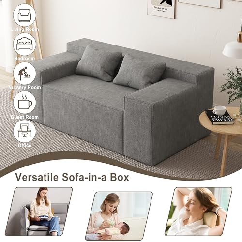 Modern Loveseat, Sofa Couch in a Box, No Assembly Needed, with 2 Pillows, Cat-Scratch Resistant Linen,Small Sofa for for Small Space, Living Room