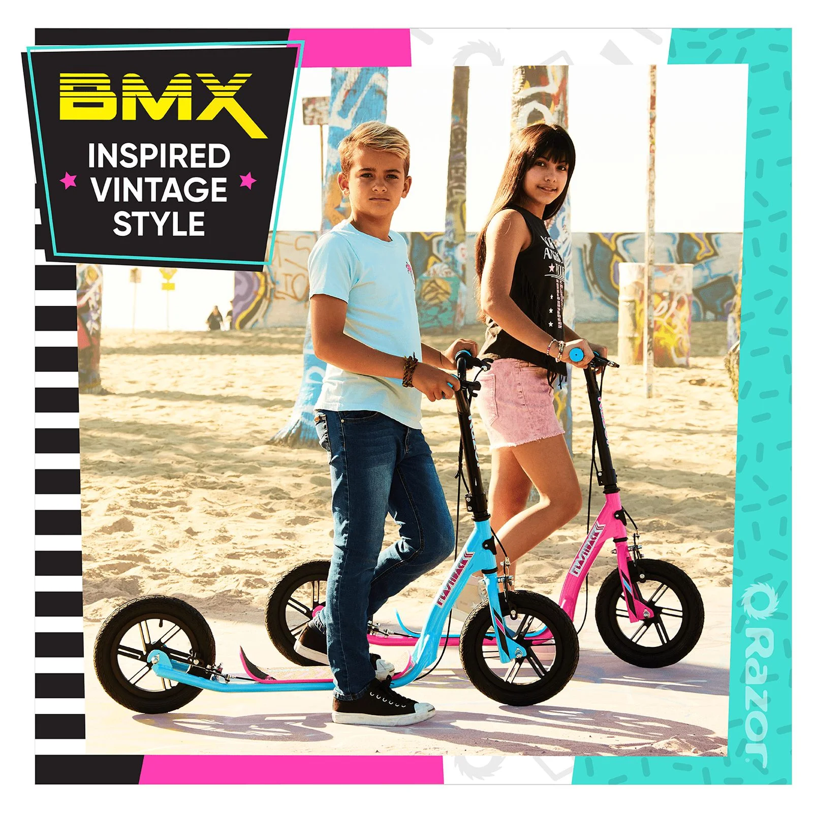 Razor Flashback Kick Scooter – Pink, BMX Style, 12" Mag Wheels Air-Filled Tires, for Kids and Teens