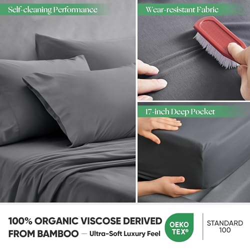 Silver Infused Bed Sheets, Cooling Fabric with Self-Cleaning Technology for Restful Sleep, Genuine 100% Organic Viscose Derived from Bamboo