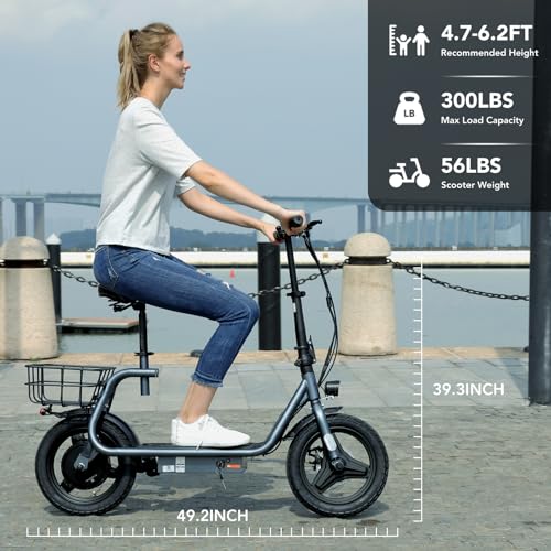 Caroma Peak 500W/800W/1200W Electric Scooter with Seat for Adults,up to 30 Miles&20MPH, 14" Fat Tire