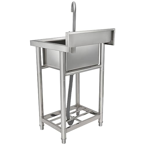 VEVOR Stainless Steel Utility Sink, 1 Compartment Free Standing Small Sink w/Workbench Faucet & legs