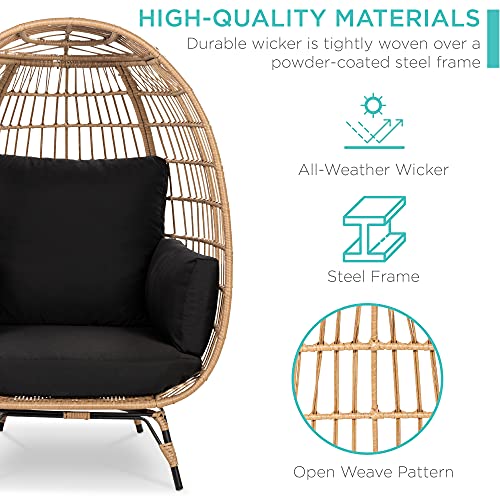 Best Choice Products Wicker Egg Chair, Oversized Indoor Outdoor Lounger for Patio, Backyard, Living Room w/ 4 Cushions, Steel Frame, 440lb Capacity