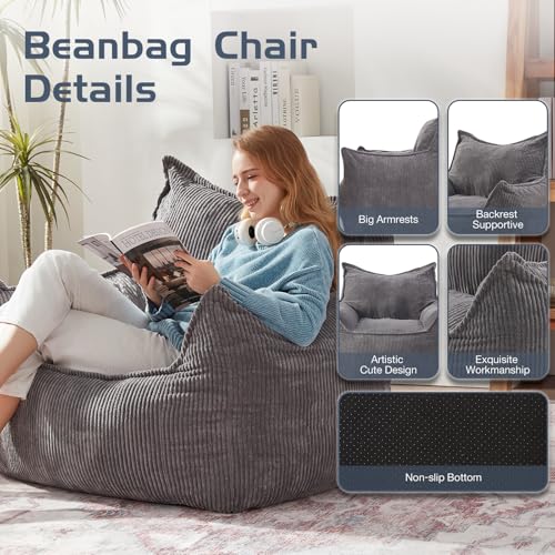 Giant Bean Bag Chair Sofa for Adults Teens, Comfy Corduroy Large Bean Bag Chairs with Armrests for Bedroom Living Room