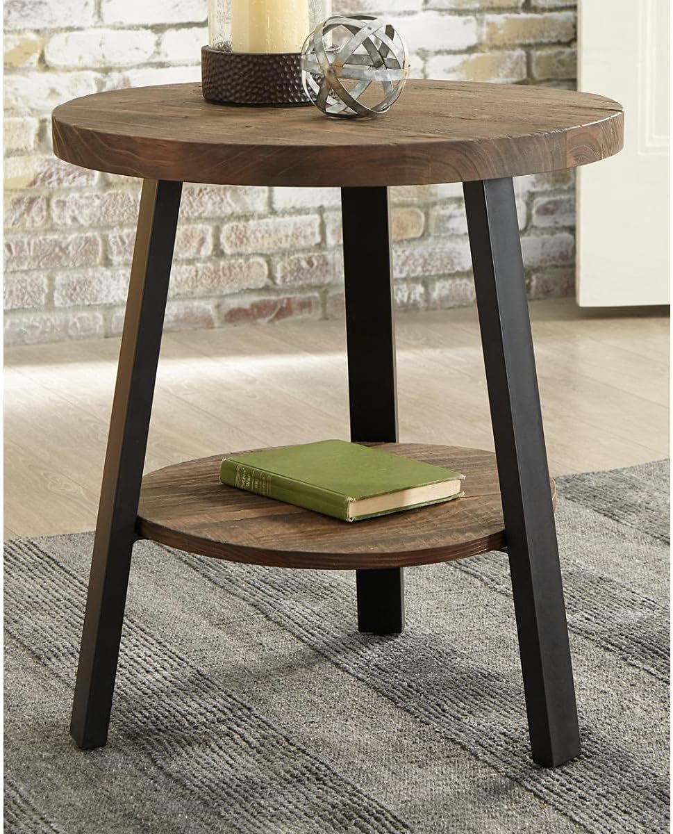 Signature Design by Ashley Chanzen Casual Round End Table, Brown/Black