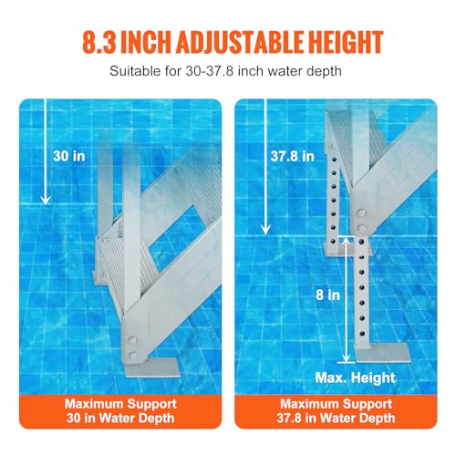 VEVOR Dock Stairs Ladder 4 Step, Aluminum Dock Steps 30"-39" Adjustable Height, 500Lbs Load, 4" Wide Nonslip Pedals