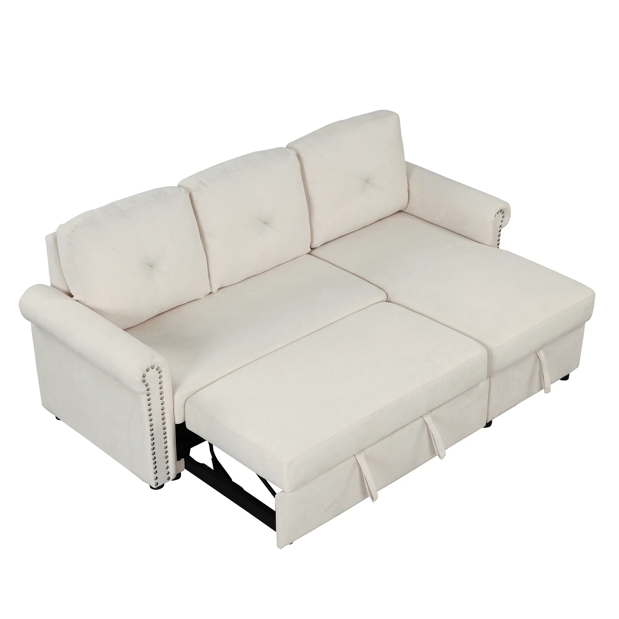 EUROCO 83” Pull Out Sofa Bed,Velvet Convertible Sleeper Sofa,L Shaped Sofa Couch with Storage Chaise, Sectional Couch Bed for Living Room