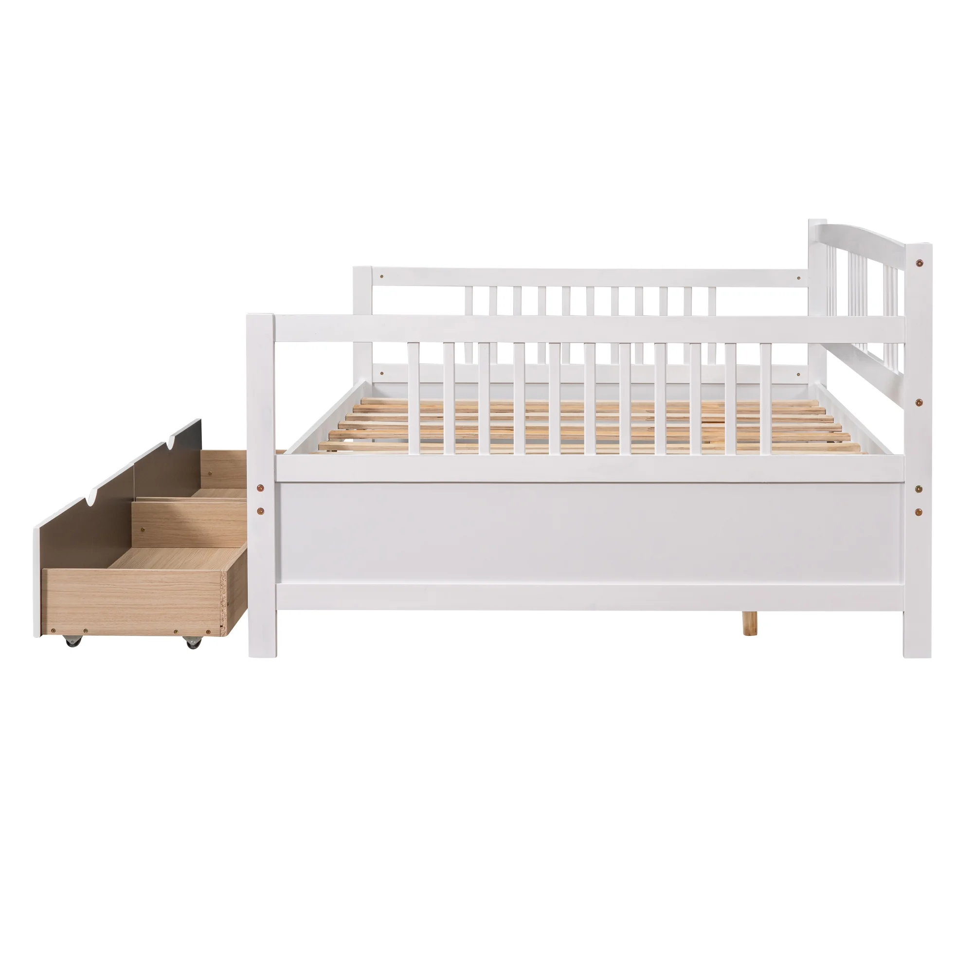 Gewnee Full Size Daybed with Two Storage Drawers,Wooden Sofa Bed for Kid's Bedroom,White