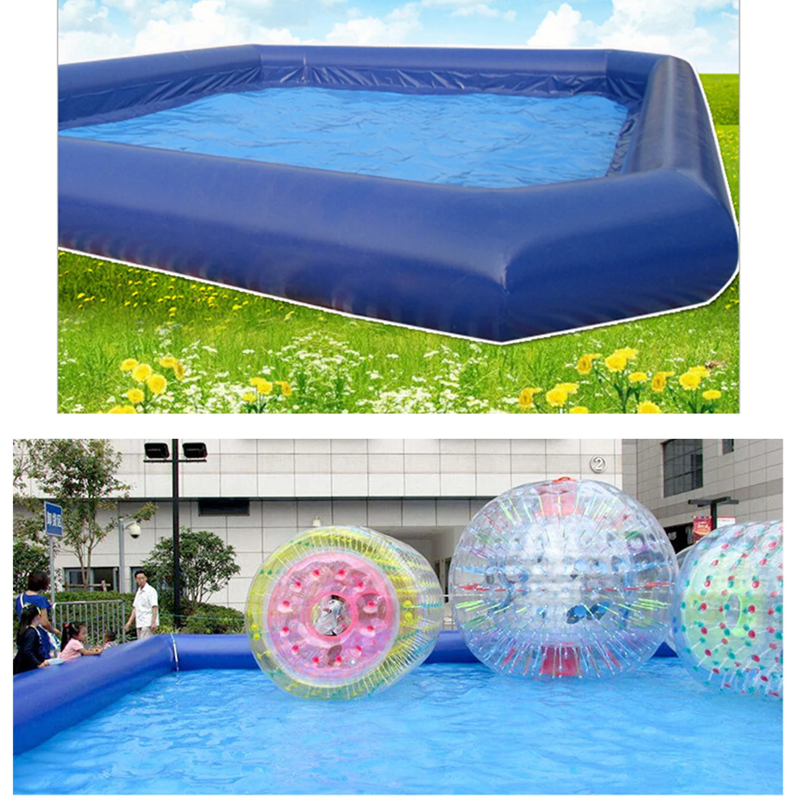 INTBUYING Large Inflatable Swimming Pool PVC Square Pool 23x23x1.8ft with 110V Blower for Summer Fun