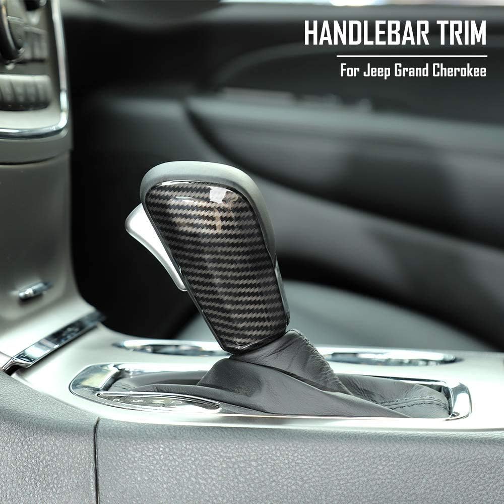 CheroCar Carbon Fiber Grain Gear Shift Knob Decoration Trim for 2017-2020 Jeep Grand Cherokee, Interior Accessories, 2 Pack