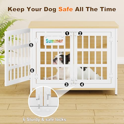 EasyCom 48"/42"/33" Dog Crate Furniture with Name Tag, Heavy Duty Dog Kennel Indoor for Large Dogs