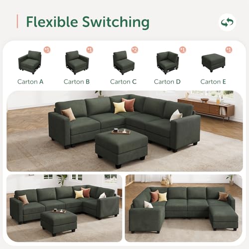 HONBAY Corduroy Modular Sectional Couch with Storage L-Shaped Sectional Couches for Living Room 6 Seater Modular Sofa, Dark Gray