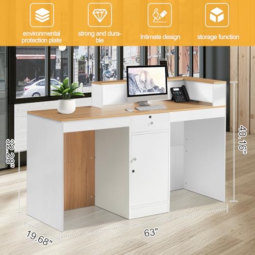 Reception Desk with Counter,Front Desk checkout counter with Lockable Drawer & Door Cabinet