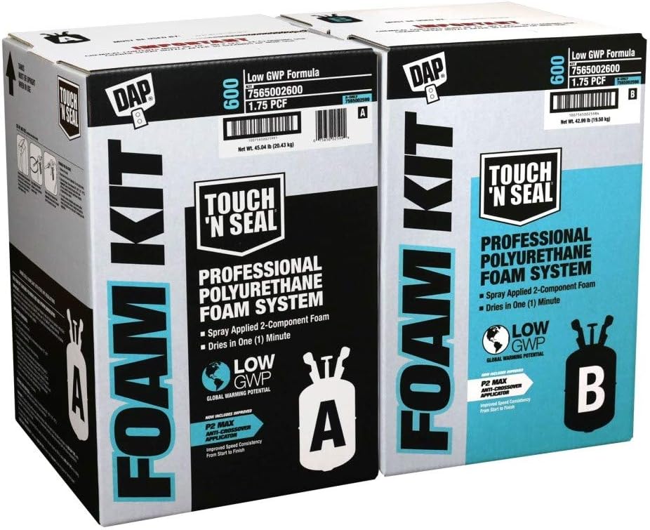 DAP 7565002600 Touch 'n Seal 600 BF Low GWP 1.75 PCF FR ICC Closed Cell Spray Foam Insulation Kit with Pre-Connected Hoses