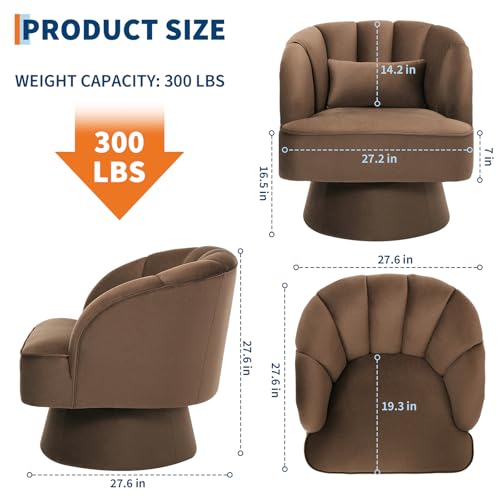 GarveeHome Modern Swivel Barrel Accent Chair, 360° Teddy Fabric Upholstered Armchair with Striped Backrest & Plush Padding