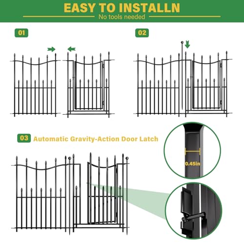 8 Panels No Dig Decorative Garden Fence, 40in(H)×17.6ft(L) Heavy-Duty Rustproof Metal Panels, Outdoor Dog Barrier for Yard & Patio, Landscape