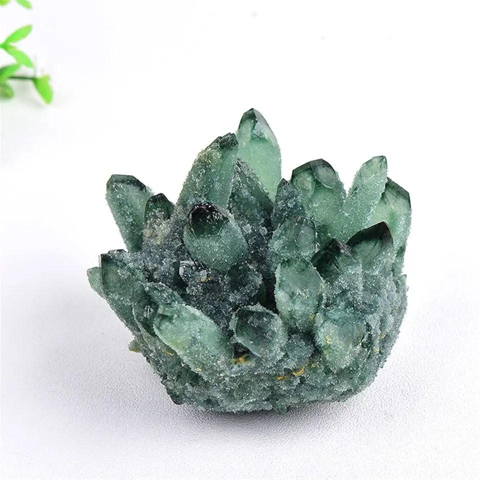 1PC Natural Crystal Green Citrine Quartz Cluster Specimen Mineral Stone Points Healing Stone Raw Crystals Home Decoration Gifts (Color : Green