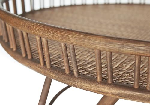 FINECASA Round Rattan Coffee Table, 32'' Wicker Boho Hand-Woven Top