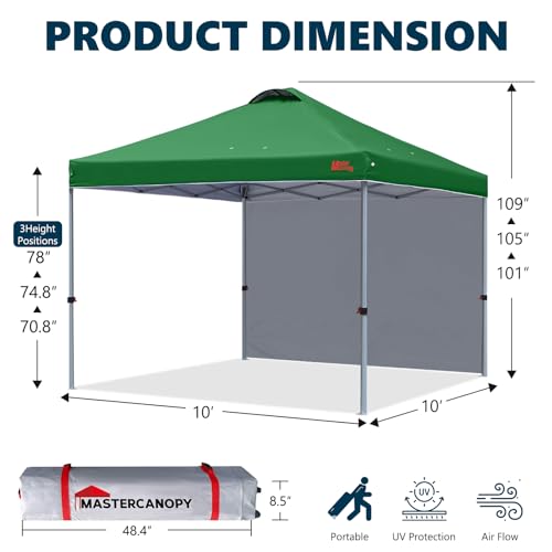 MASTERCANOPY Durable Pop-up Canopy Tent with 1 Sidewall (10'x10',White)