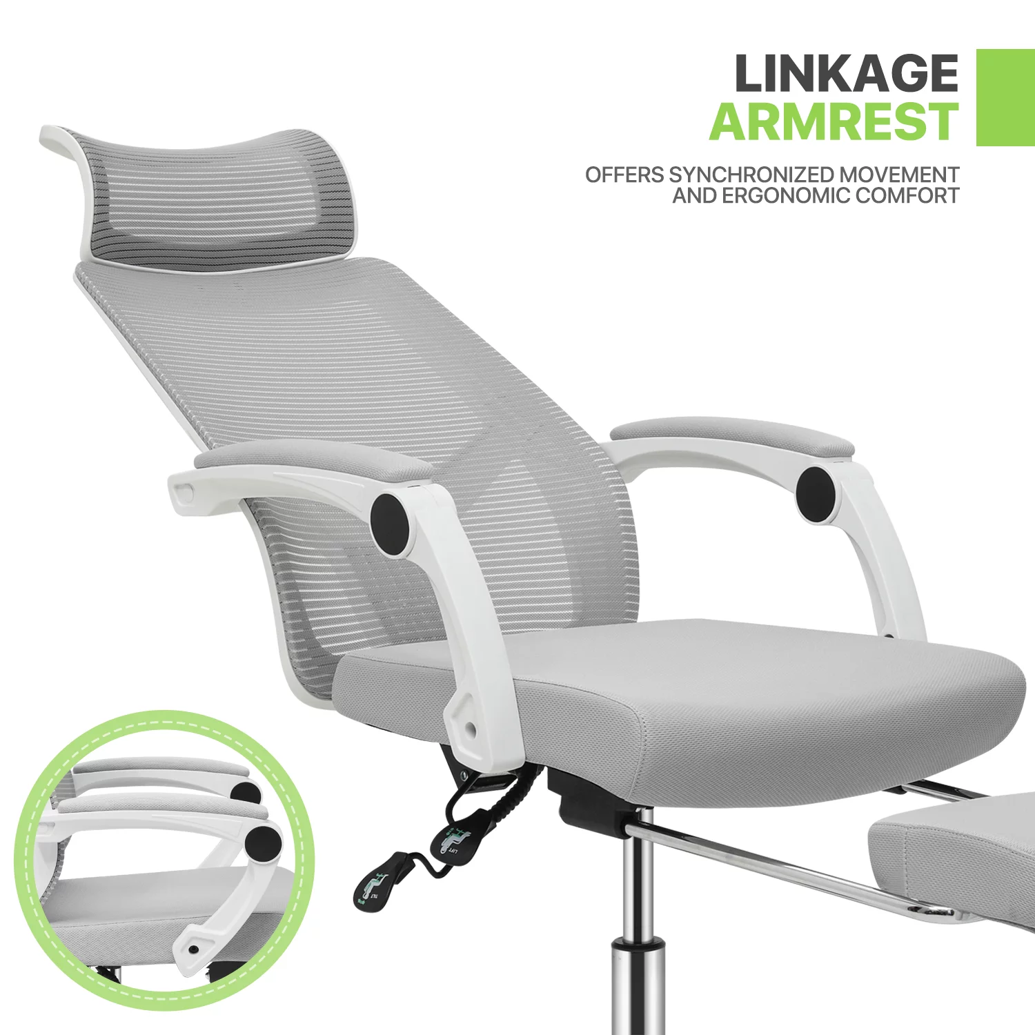 Magshion Ergonomic Office Executive Chair, Adjustable High Back Seat with Headrest & Footrest for Home Office, Grey