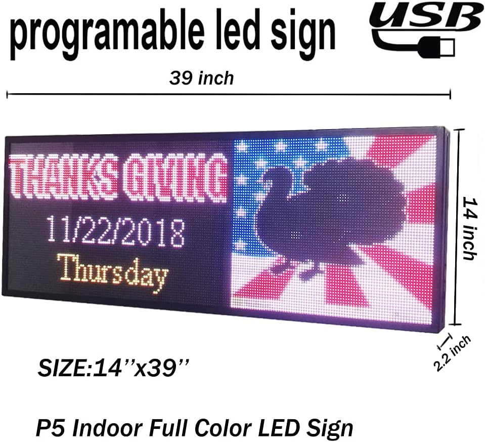 P5 39x14Indoor Full Color LED sign Programmable Scrolling Display Message Board can Edit Text,Image, Video Display Electronic Rolling for Business