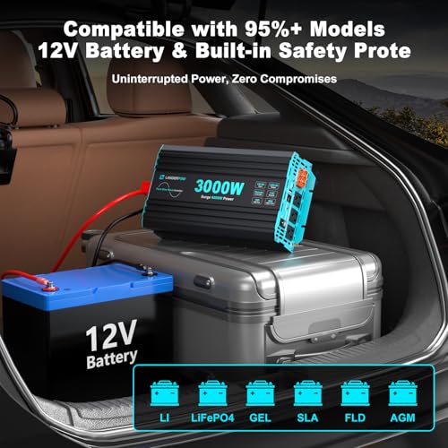 Pure Sine Wave 3500W Power Inverter 12V DC to 120V AC for RV, Truck, Home, Off-Grid, Solar, Inverter with 3 AC Outlet, 30W USB-C, 5V 3.1A USB