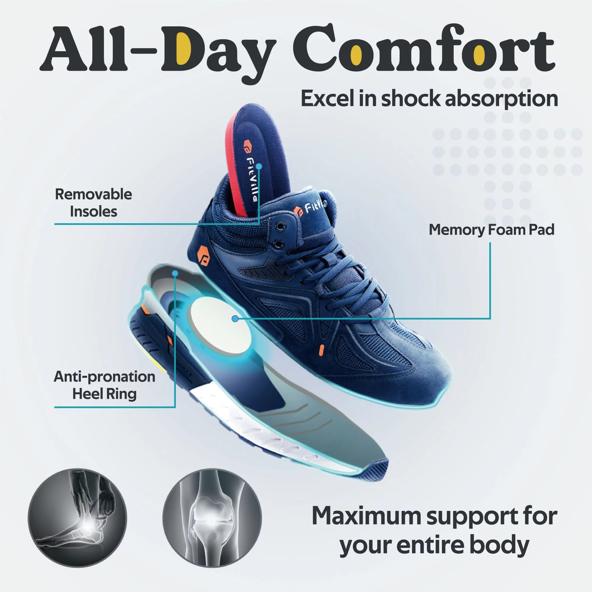 FitVille Women's Wide Sneakers High-top Basketball Shoes Supportive Walking Shoes with Extra Wide Toe Box for Flat Feet (Blue, 6 X-Wide)