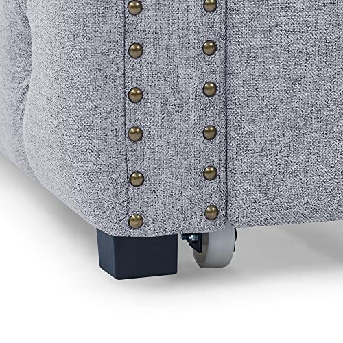 Daybed with Trundle, Fabric Upholstered Twin Size Day Bed Button-Tufted Sofa Daybed Frame Twin Roll-Out Trundle, No Box Spring Needed